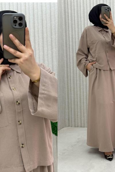 3932 Orkide Etekli Takım Vizon