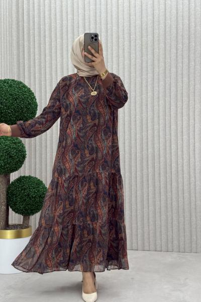 3965 Şaldesen Şifon elbise Kiremit