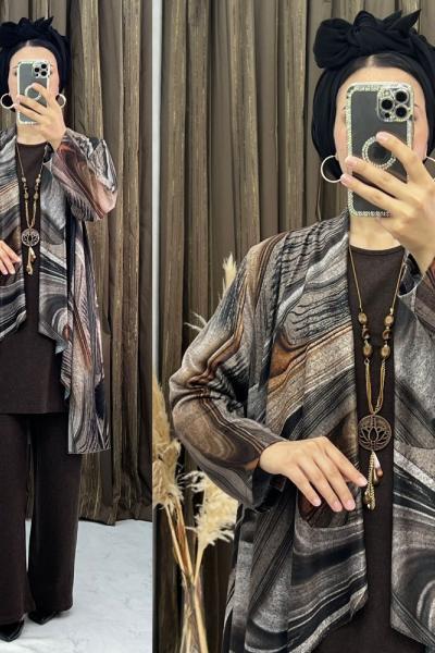 Altın 3 Lü Takım Kahverengi