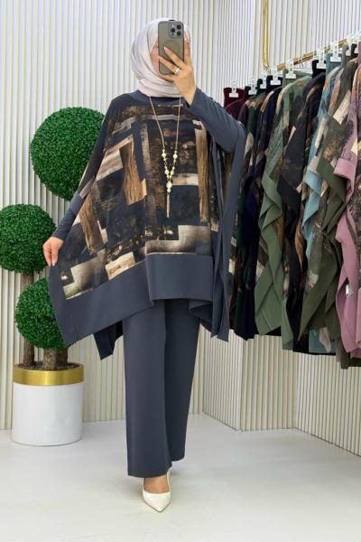 Bedia Pelerin Takım  Gri