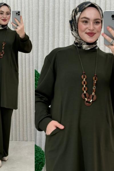 Binnaz pantolonlu takım Haki