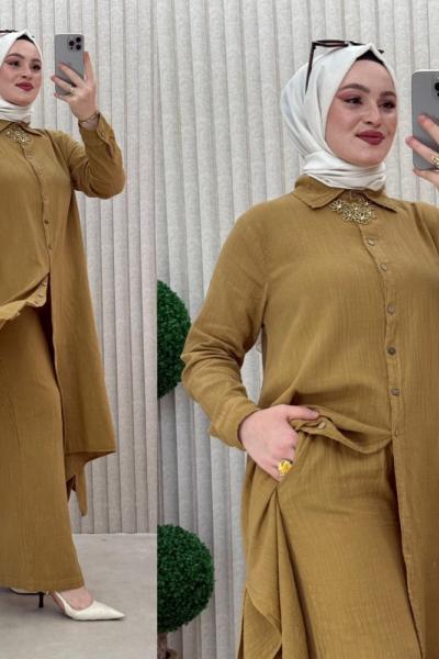 Burçin pantolonlu takım  Hardal Sarısı