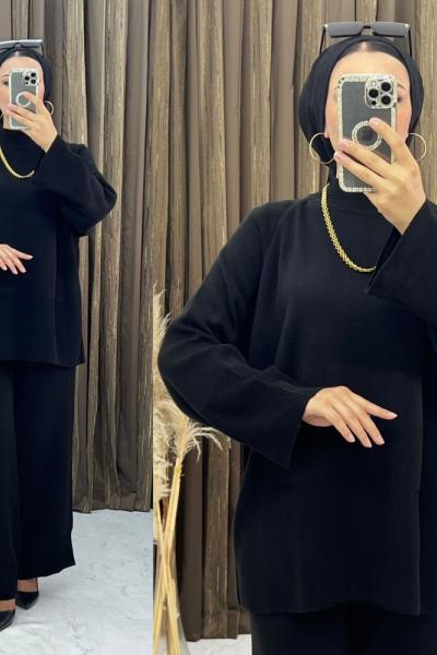 Fesna Yırtmaçlı Takım Siyah