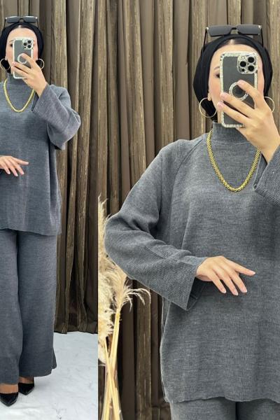 Fesna Yırtmaçlı Takım Gri