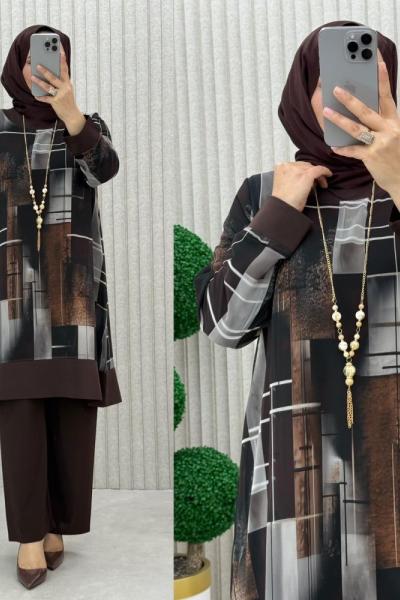 Hançer Pantolonlu Takım  Kahverengi