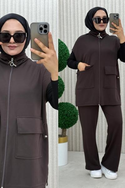 Hançer Yelekli Takım Kahverengi