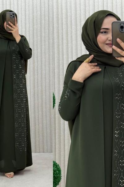 Hanedan Kapaklı Abiye Elbise Haki