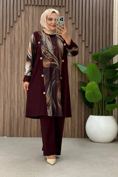 Laura Pantolonlu Takım Bordo