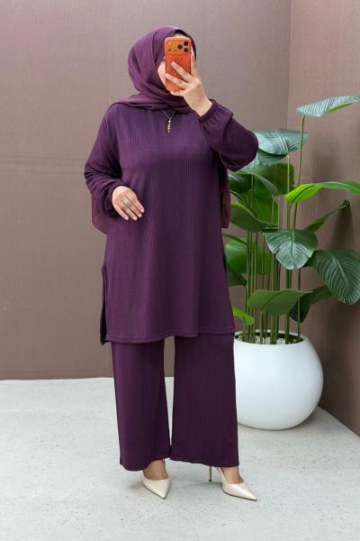 Lux pantolonlu takım Mürdüm