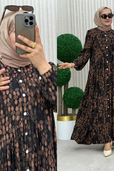 Mehpare Elbise Siyah Kahverengi