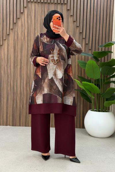 Mukkader Pantolonlu Takım Bordo