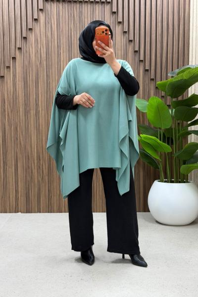 Nazlı Triko Panço Mint Yeşili