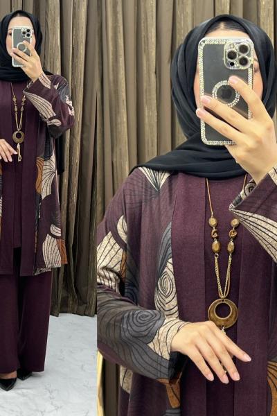 Nejla  3 Lü Takım Mürdüm