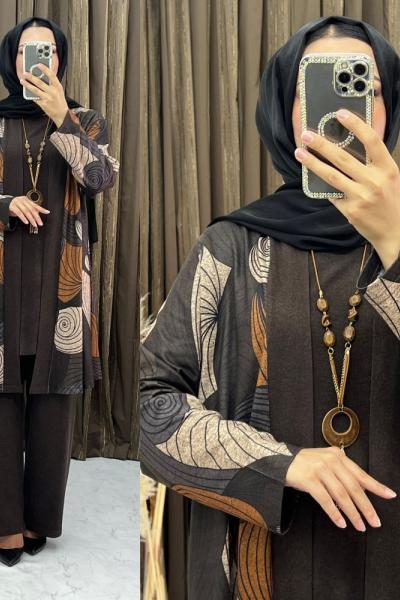 Nejla 3 Lü Takım Kahve Kahverengi