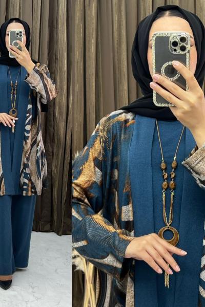 Nurşah  3 Lü Takım  Petrol Mavisi