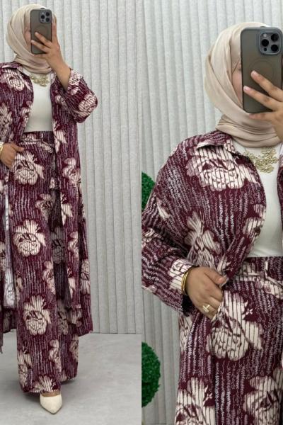 Nurten Pantolonlu Takım Bordo