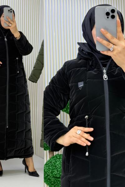 Permane Kapitone Mont/Kaban Siyah