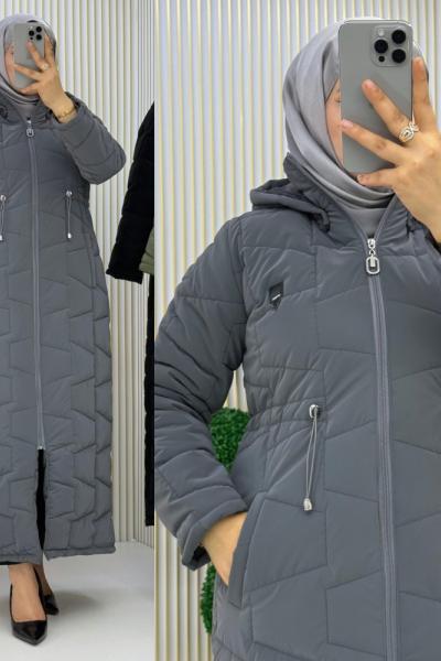 Permane Kapitone Mont/Kaban Gri