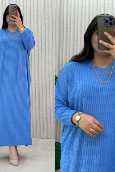 Piraye Triko Elbise  Mavi