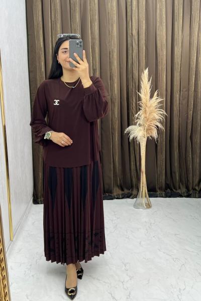 Prizma Eteklı Takım Kahverengi