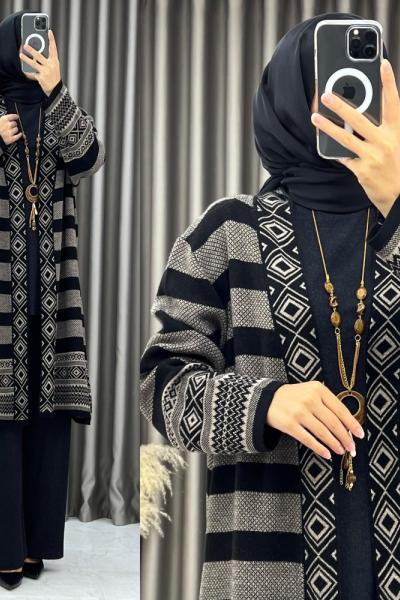 Sabahat 3 Lü Triko Takım Siyah Siyah