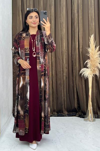 Selin Elbise Takım  Bordo