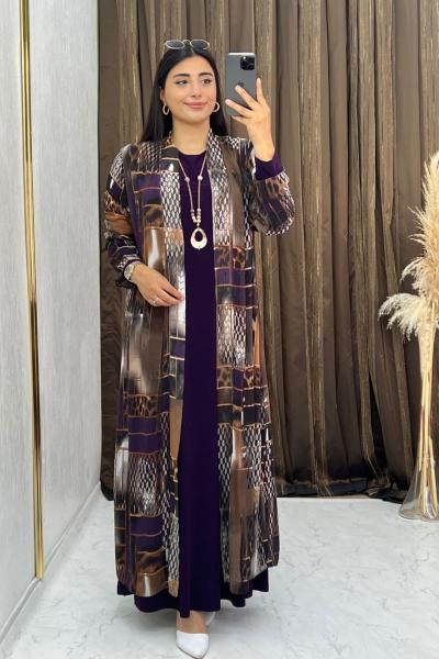 Selin Elbise Takım Mor