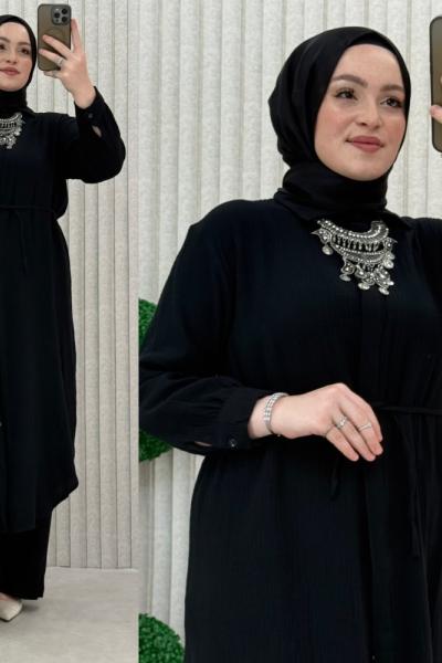 Serçe pantolonlu takım Siyah