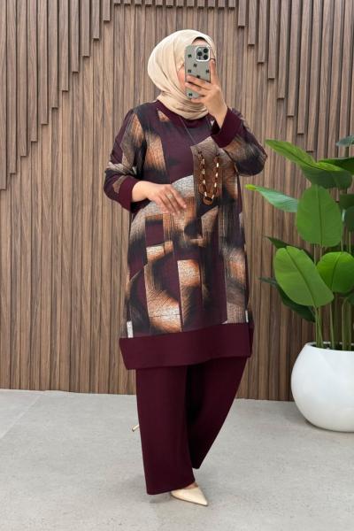 Silver pantolonlu takım Bordo