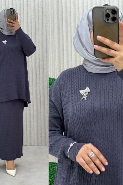 Songül Saç Örgülü Takım  Antrasit