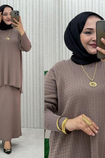 Songül Saç Örgülü Takım  Vizon