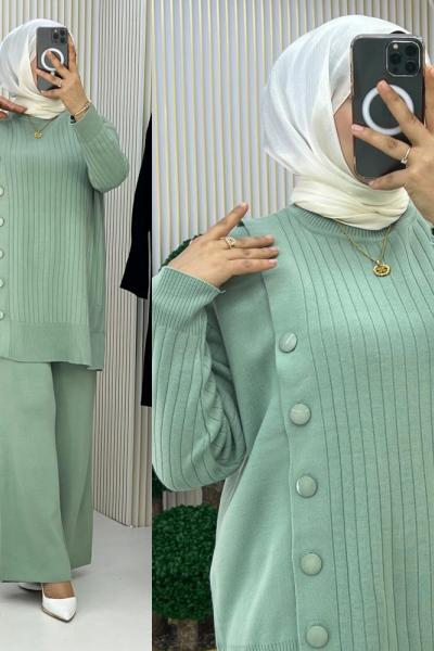 Süheyla Düğmeli Takım Mint Yeşili