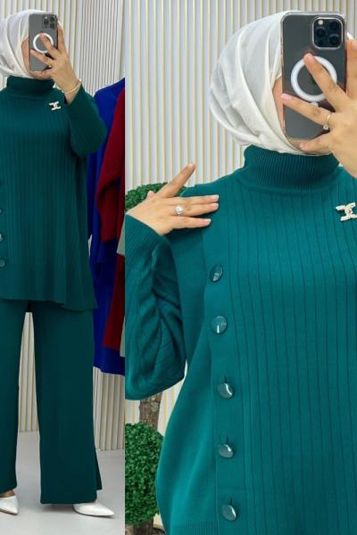 Süheyla Düğmeli Takım Zümrüt