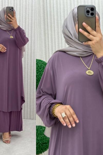 Suzan Piliseli Pantolonlu Takım Lila