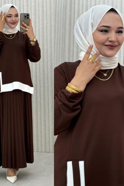 Yasemin Etekli Takım Kahverengi