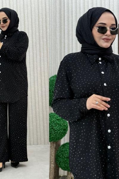 Ziynet Pantolonlu Takım (Gri Taşlı) Gri Siyah