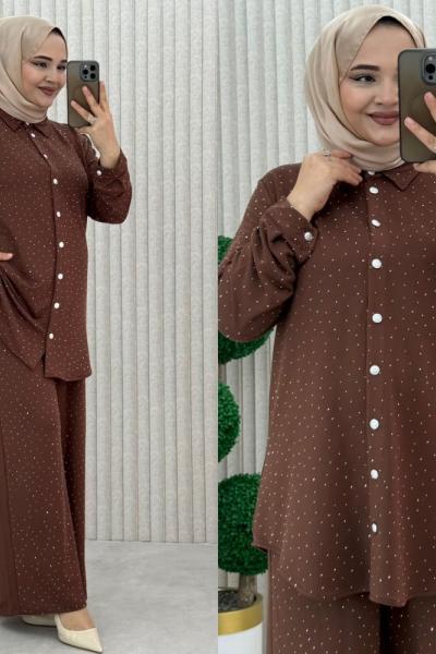 Ziynet Pantolonlu Takım Kahverengi