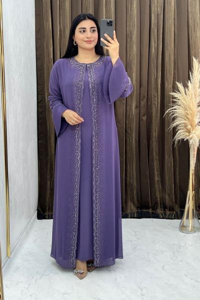 Züleyha Abiye Lila (Büyük Beden) Koyu Pembe