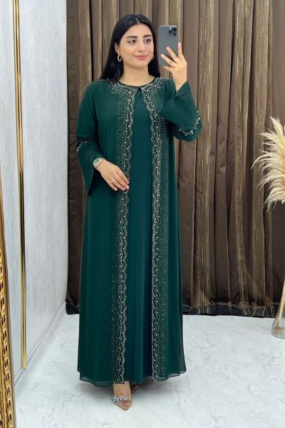 Züleyha Abiye Zümrüt (Büyük Beden) Koyu Yeşil