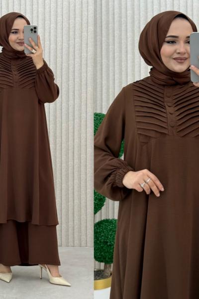 zümrüt pantolonlu takım Kahverengi