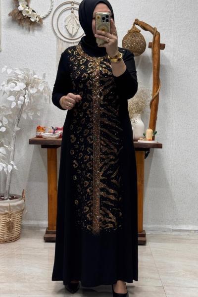 ELVORA TAŞLI ELBİSE  [ gold  ]